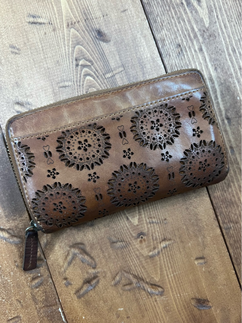 Brown Boho Leather Die Cut Design Wallet